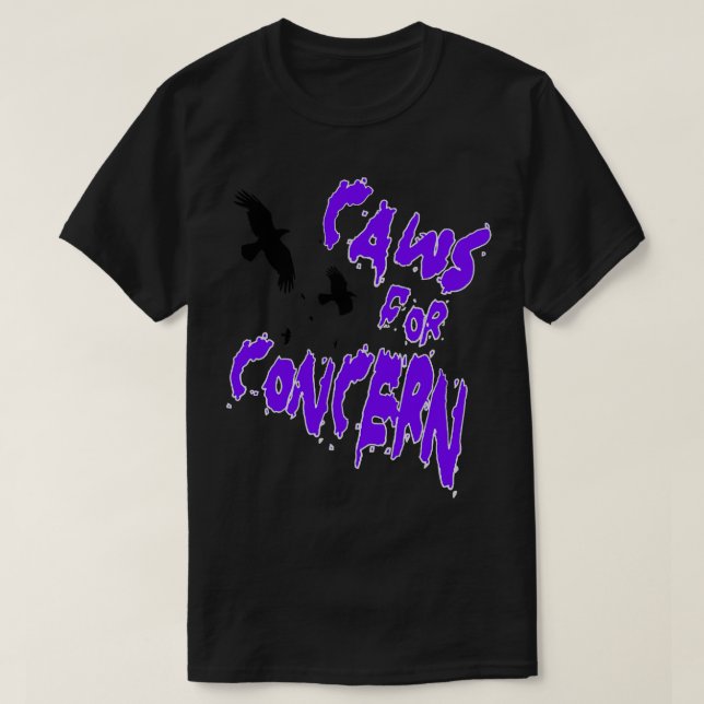 Halloween Ravens Caws For Concern Fun Pun Purple Q T-Shirt (Design Front)