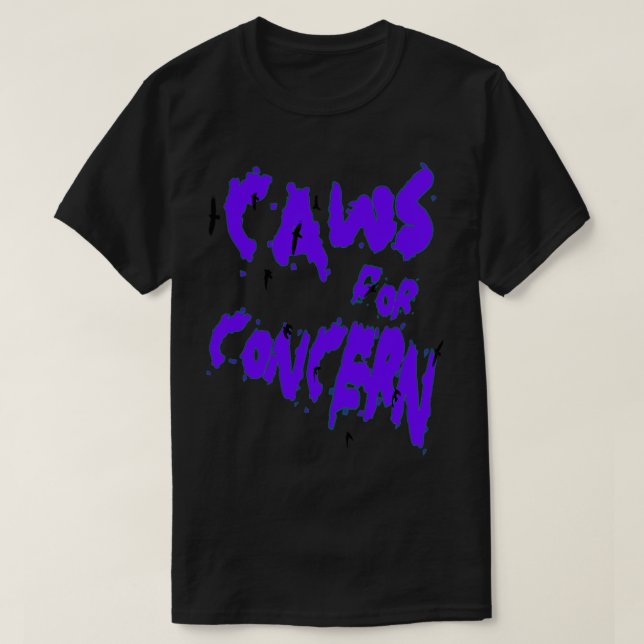 Halloween Ravens Caws For Concern Fun Pun Purple Q T-Shirt (Design Front)