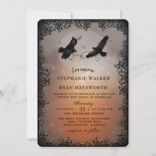Halloween Ravens &  Hearts Wed Reception on Back Invitation