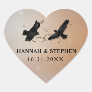 Halloween Ravens with Hearts Wedding Heart Sticker