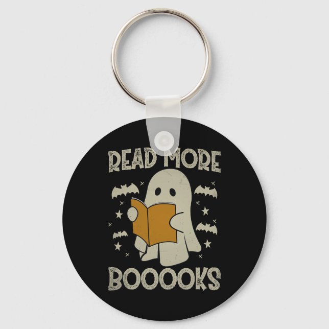 Halloween Read More Books Funny Ghost Reading Book Key Ring (Front)