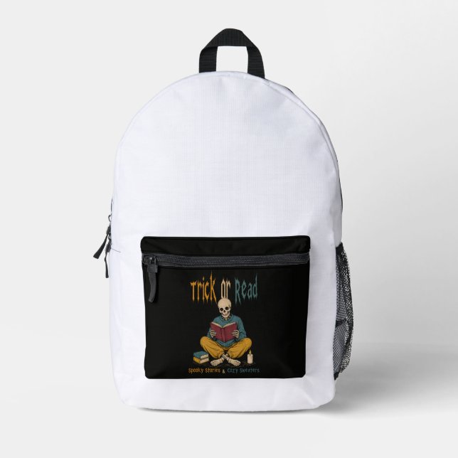 Halloween Reading Book Lover Printed Backpack (Front)