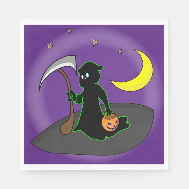 Halloween Reaper, Axe, Moon and Pumpkin Napkin (Front)