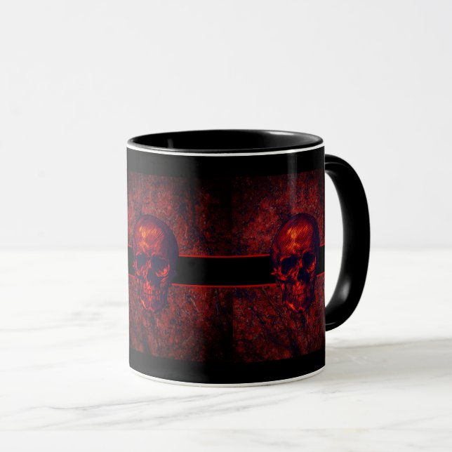 Halloween Red and Black Skull Mug (Front Right)