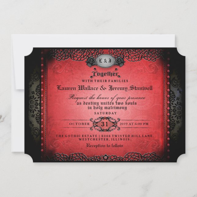 Halloween Red & Black Gothic Together With Wedding Invitation (Front)