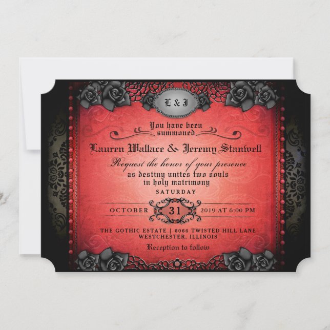 Halloween Red & Black Gothic Wedding Invitation (Front)