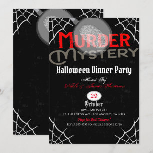 Halloween Red Black Murder Mystery Dinner Party Invitation