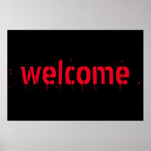 Halloween red bloody scary Welcome decor poster