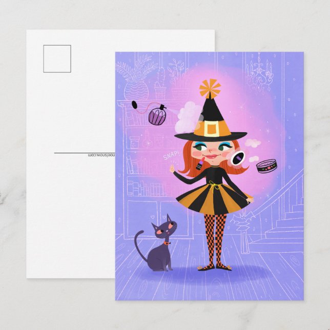 Halloween Red Hair Witch Lavender & Pink Postcard (Front/Back)