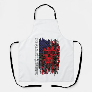 Halloween Red Skull American Flag Spider Webs Bats Apron