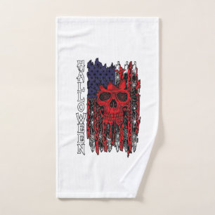 Halloween Red Skull American Flag Spider Webs Bats Hand Towel