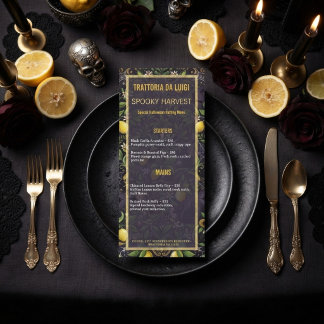 Halloween Restaurant Menu Gothic Botanical Lemon