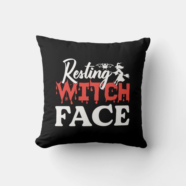 Halloween Resting Witch Facce Birthday Cushion (Front)