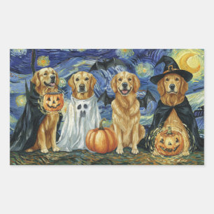 Halloween Retriever Dogs Ghost Boo Witch Costume Rectangular Sticker