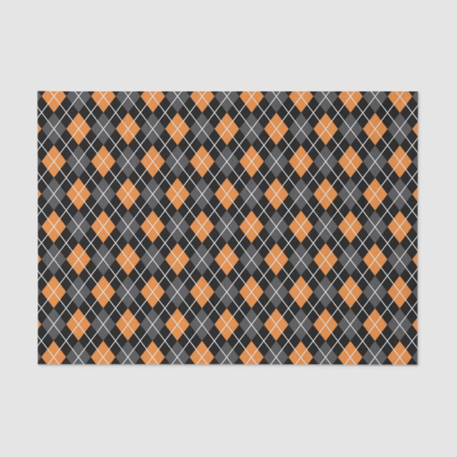 Halloween Retro 1950s Argyle Orange Grey Black Tissue Paper (Front)