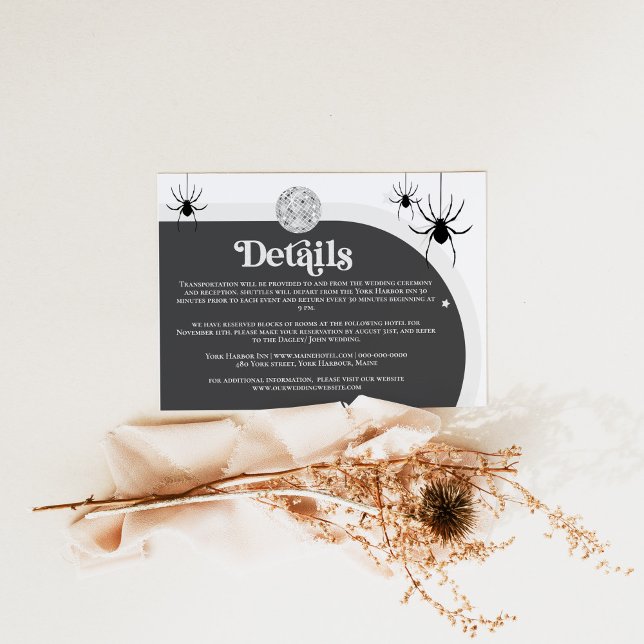 Halloween Retro Disco Spiders Wedding Details Enclosure Card (Creator Uploaded)