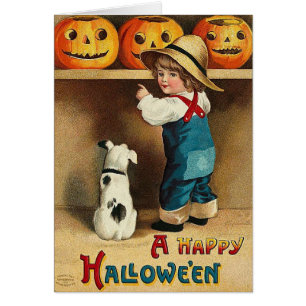 Halloween Retro Dog and a Cute Kid
