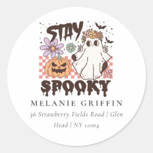 Halloween Retro Ghosts Stay Spooky Address  Classic Round Sticker