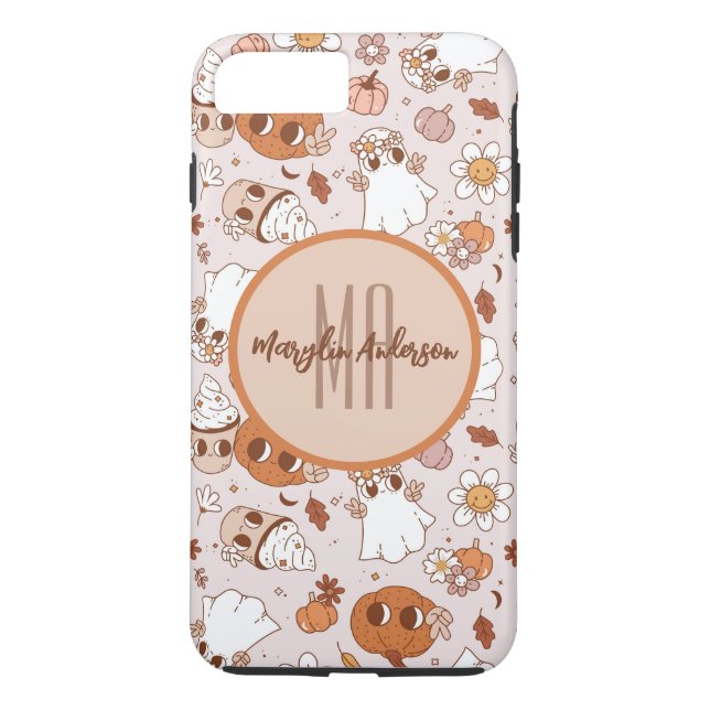 HALLOWEEN RETRO GROOVY PUMPKINS AND GHOSTS Case-Mate iPhone CASE (Back)