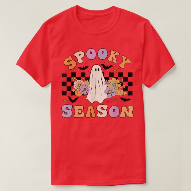 Halloween Retro Hippie Cute Ghost Spooky Season Wo T-Shirt (Design Front)