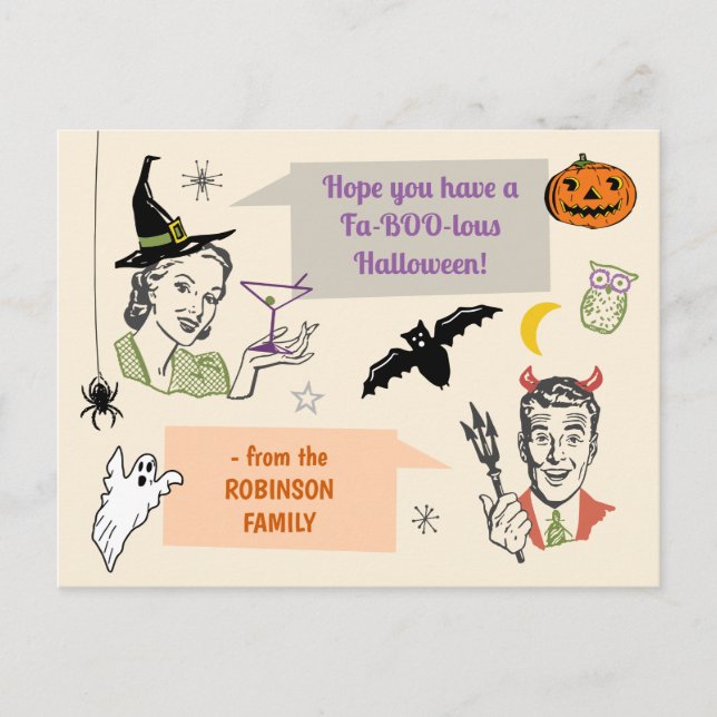 Halloween Retro Humour Faboolous Custom Name Postcard (Front)