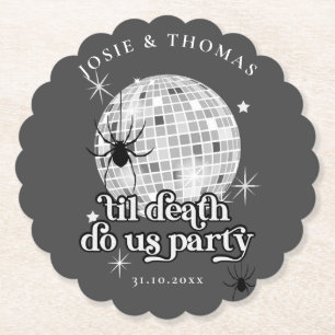 Halloween Retro Spiders & Disco Ball Wedding Paper Coaster