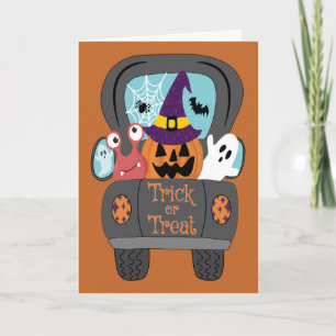Halloween Retro Truck Trick or Treat Monsters Card