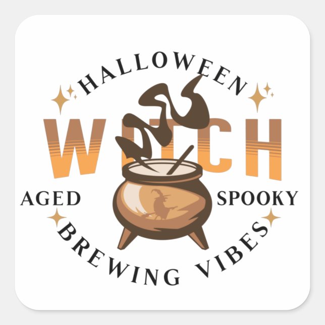 Halloween Retro Witch Brewing  Favour Square Sticker (Front)