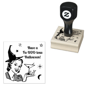 Halloween Retro Witch Humour Faboolous or Custom Rubber Stamp