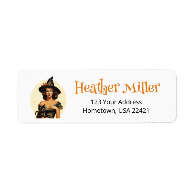 Halloween Retro Witch Return Address Label (Front)