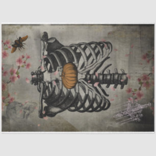 Halloween Rib Cage Pumpkin Heart Floral Ephemera Tissue Paper