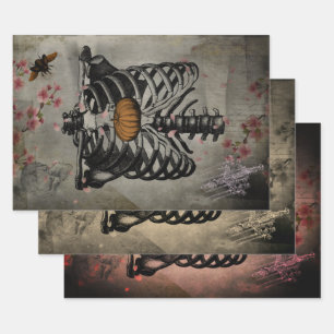 Halloween Rib Cage Pumpkin Heart Floral Ephemera Wrapping Paper Sheet