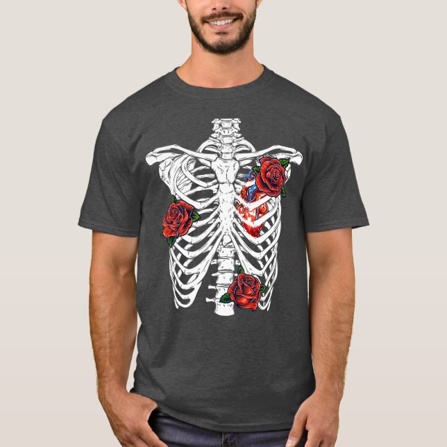 Halloween Rib Cage Skeleton Day of the Dead T-Shirt (Front)