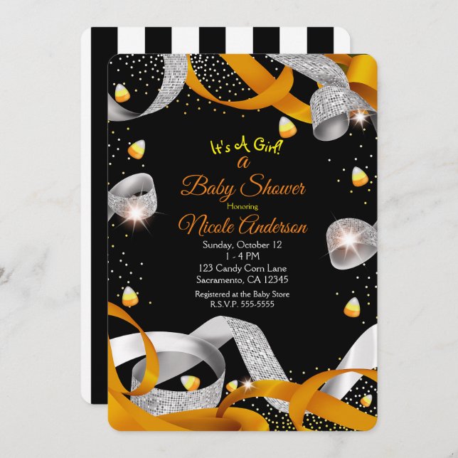 Halloween Ribbon & Candy Corn Baby Shower Invitation (Front/Back)