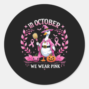 Halloween Ribbon In October Wear Pink Goose Breast Classic Round Sticker