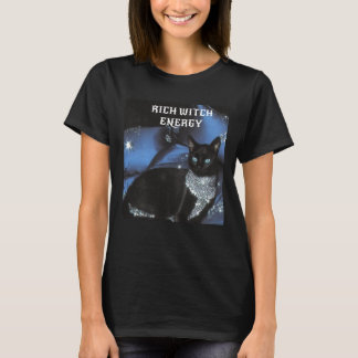 Halloween Rich Witch Energy Black Cat Glamour  T-Shirt