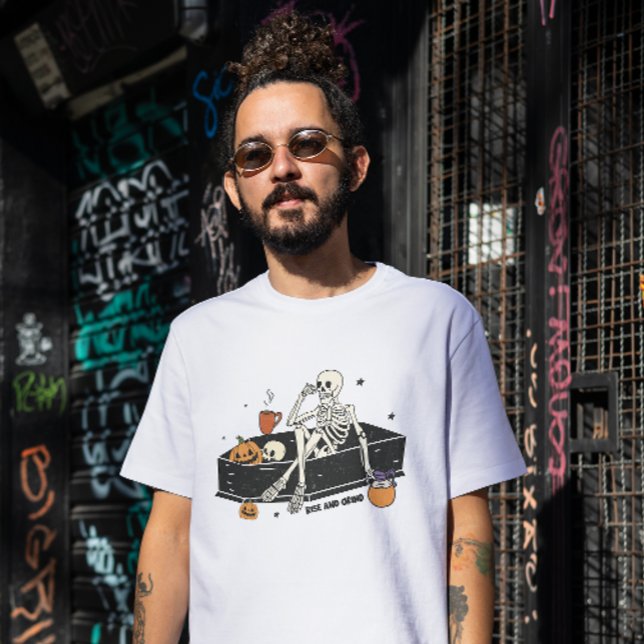 HALLOWEEN RISE & GRIND SKELETON IN A COFFIN T-Shirt (Creator Uploaded)