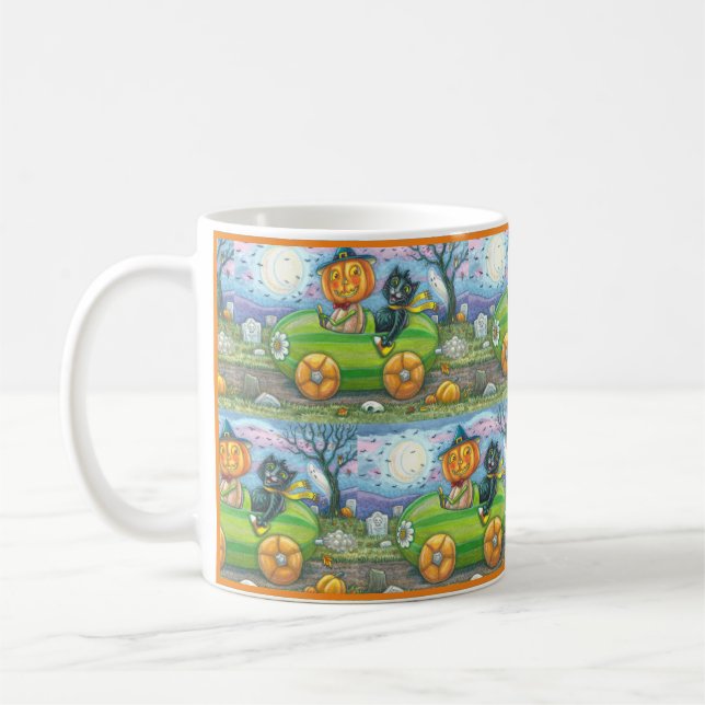 HALLOWEEN ROAD TRIP, JACK AND BLACK CAT FRIENDS COFFEE MUG (Left)