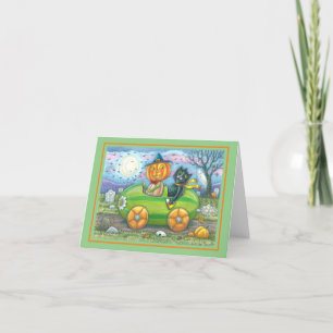 HALLOWEEN ROAD TRIP, JACK & BLACK CAT FRIEND Blank Card