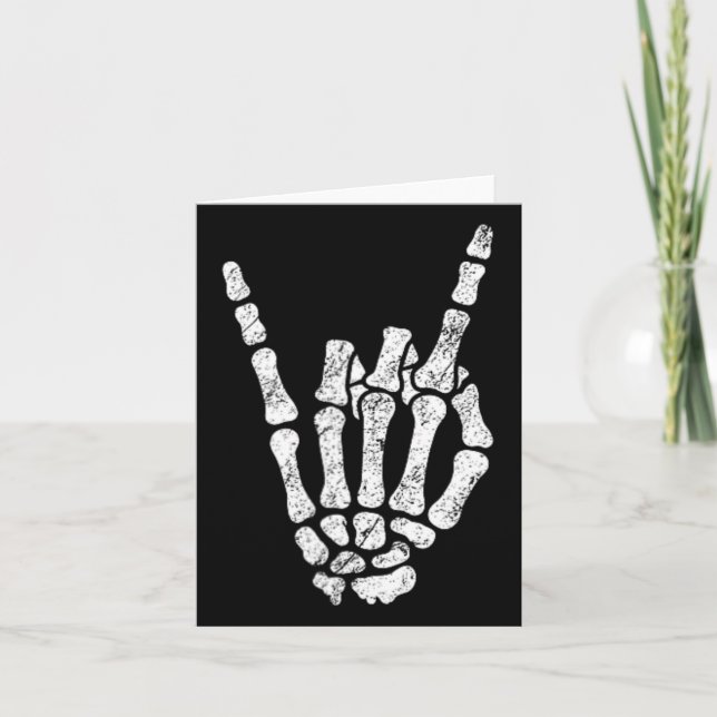 Halloween Rock Hand Sign Skeleton Rock N Roll Symb Card (Front)