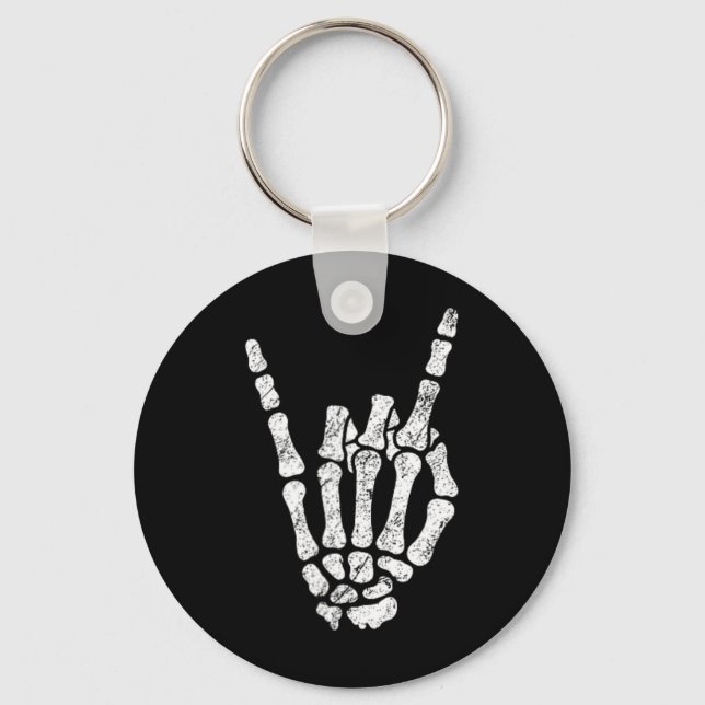 Halloween Rock Hand Sign Skeleton Rock N Roll Symb Key Ring (Front)