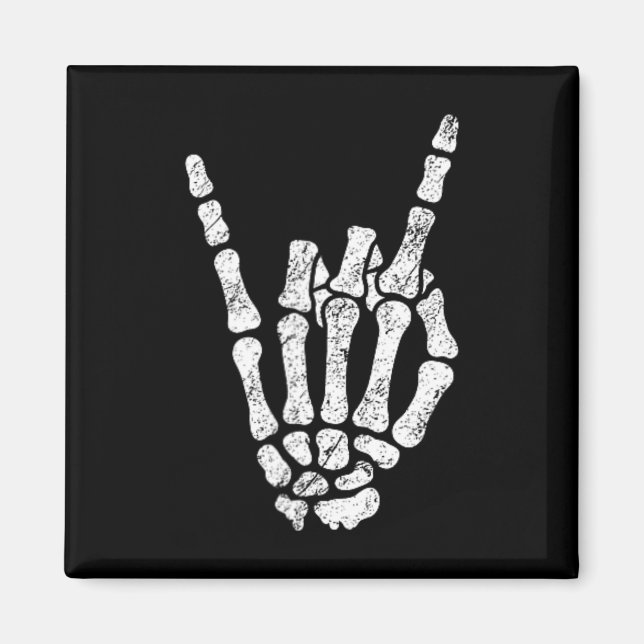Halloween Rock Hand Sign Skeleton Rock N Roll Symb Magnet (Front)