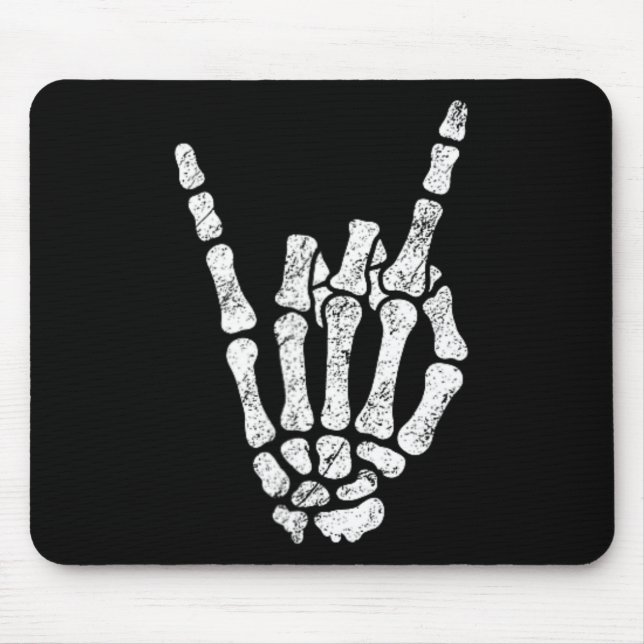 Halloween Rock Hand Sign Skeleton Rock N Roll Symb Mouse Pad (Front)
