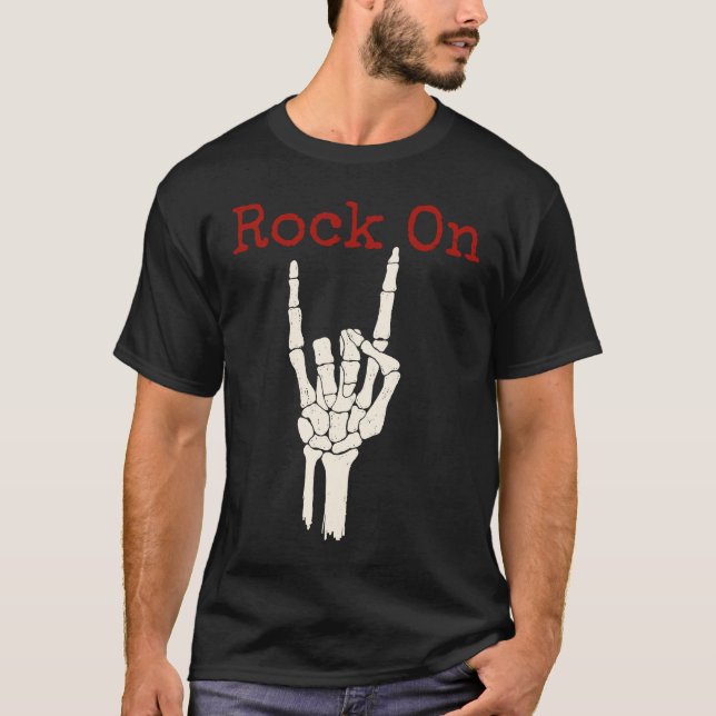 Halloween Rock on Horns Skeleton T-Shirt (Front)
