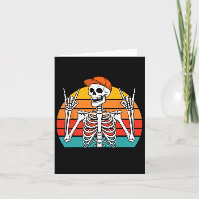 Halloween Rocker Skeleton Cap Cool Punk Rock Men B Card (Front)