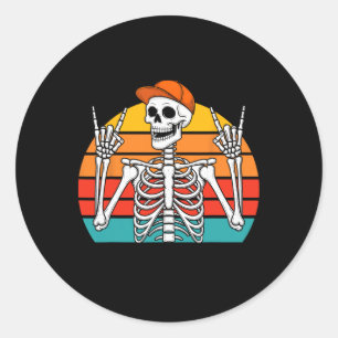 Halloween Rocker Skeleton Cap Cool Punk Rock Men B Classic Round Sticker