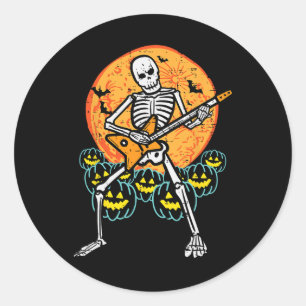 Halloween Rocker Skeleton Guitar Rock Costume Men  Classic Round Sticker