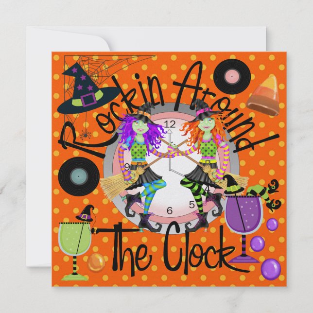 Halloween Rockin' Around the Clock Invitation (Front)
