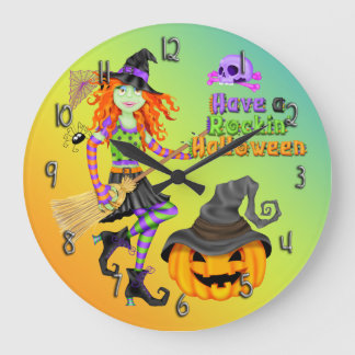 Halloween Rockin Witch Round Wall Clock