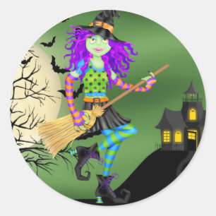 Halloween Rocking Witch - SRF Classic Round Sticker